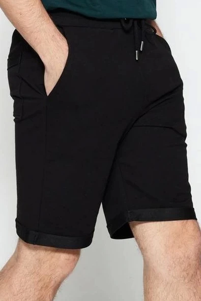 Moda Örme Geniş Paça Gündelik Regular Normal Kesim Orta Boy Lastik Belli Bağcıklı Duble Paça Şort - 3