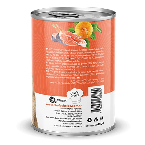 Chefs Choice Pumpkin Pate Somonlu Balkabaklı Tahılsız Yetişkin Kedi Konservesi 12 Adet 400 Gr - Resim 2
