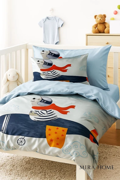 Dijital Baskılı 3d Pamuklu Yenidoğan Bebek Nevresim Takımı Fly Foggy - 3