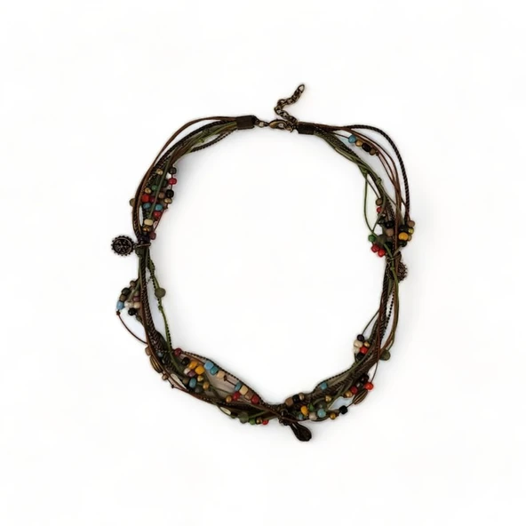 Gökyüzü Harmonisi Boncuklu Kedili Kadın Kolye - Resim 2