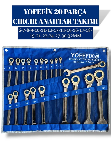 Cırcır Kombine Anahtar Takımı 22 Parça (Bez Çanta)