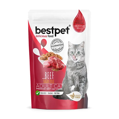 BestPet Pouch Sığır Etli Jelly Tahılsız Yetişkin Kedi Konservesi 85 Gr