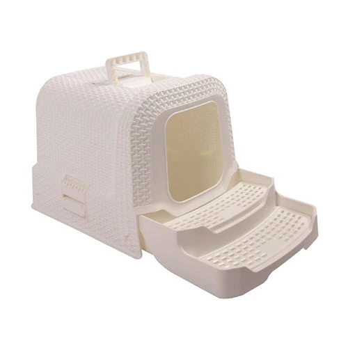 M-Pets Suez Rattan Kapalı Kedi Tuvalati Beyaz 69x42x41 Cm