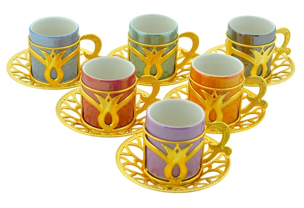 Busem 6 Kişilik 18 Parça Renkli Fincan Mix Kahve Seti Altın Renk Kutulu - 3