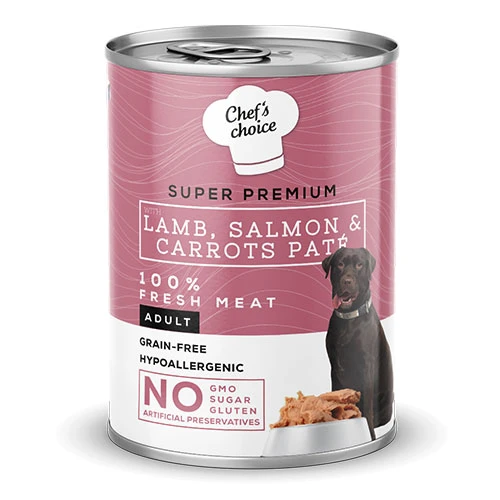 Chefs Choice Pate Kuzulu ve Somonlu Tahılsız Yetişkin Köpek Konservesi 400 Gr