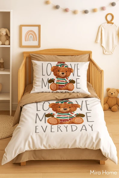 Dijital Baskılı 3d Pamuklu Yenidoğan Bebek Nevresim Takımı Love Me Everyday