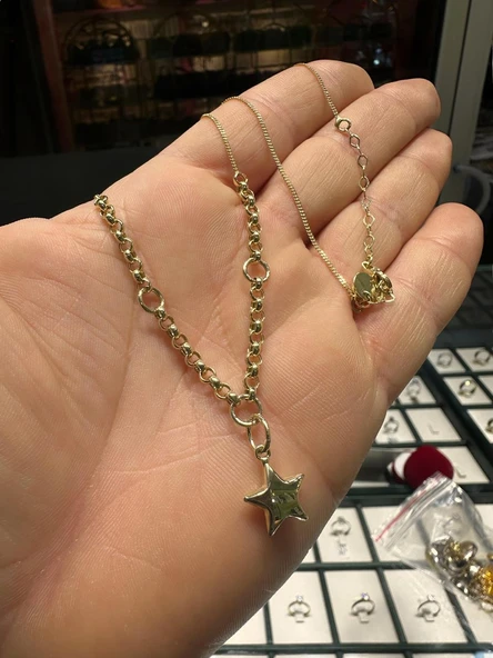 Yıldız Sallantılı Spot Gurmet Doch Zincir 14 Ayar Altın Kolye - Resim 2