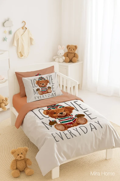 Dijital Baskılı 3d Pamuklu Yenidoğan Bebek Nevresim Takımı Love Me Everyday - 3