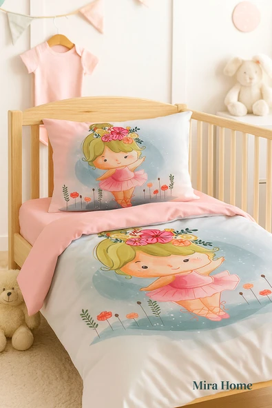 Dijital Baskılı 3d Pamuklu Yenidoğan Bebek Nevresim Takımı Balerina