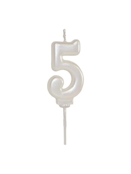 5 Yaş İnci Beyaz Rakam Mum