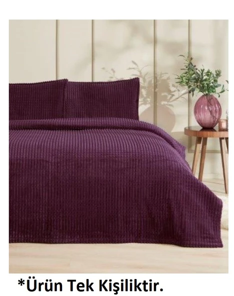 Merinos Modern Line Tek Kişilik Battaniye Seti (150x220)-Mürdüm - 2