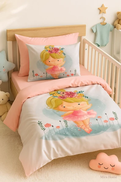 Dijital Baskılı 3d Pamuklu Yenidoğan Bebek Nevresim Takımı Balerina - 3