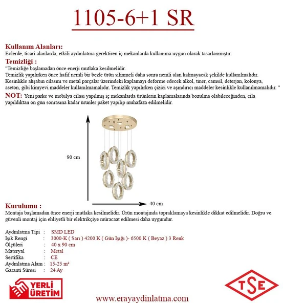 Eray Aydınlatma 1105-6+1 7li Sarkıt Led Avize - 3