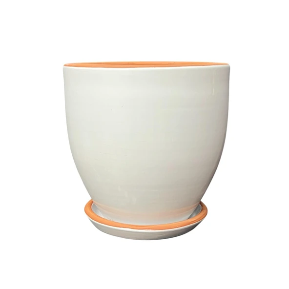 Bitki Tasarımı Solina Beyaz Çift Sırlı İç ve Dış Mekan Kullanımlı Toprak Terrakota Tabaklı Saksı - Resim 3