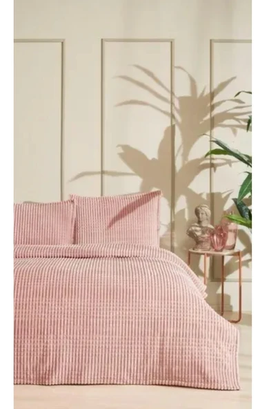 Merinos Modern Line Tek Kişilik Battaniye Seti (150x220)-Pudra