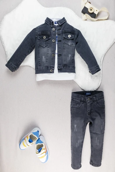 Bayrama Özel 3’lü Çocuk Kot Takım I Şık ve Rahat Kombin I Erkek Çocuk Takım I Denim Kombin (1 Beden Büyük Almanız Önerilir)