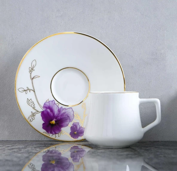 Evaliza Buket Mor 130ML 6 Kişilik Double Kahve Fincan Takımı - 2