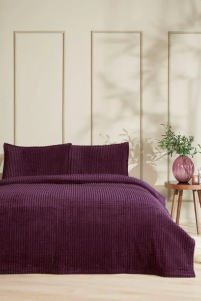 Merinos Modern Line Tek Kişilik Battaniye Seti (150x220)-Mürdüm