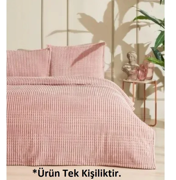 Merinos Modern Line Tek Kişilik Battaniye Seti (150x220)-Pudra - 2