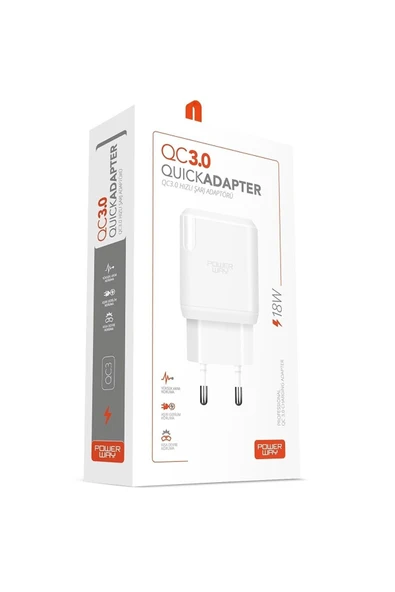 Powermaster POWERWAY QC3 HIZLI 3000 MA 18W TÜM TELEFONLARA UYUMLU USB 3.0 ŞARJ KAFA SADE BAŞLIK ADAPTÖRÜ - 3