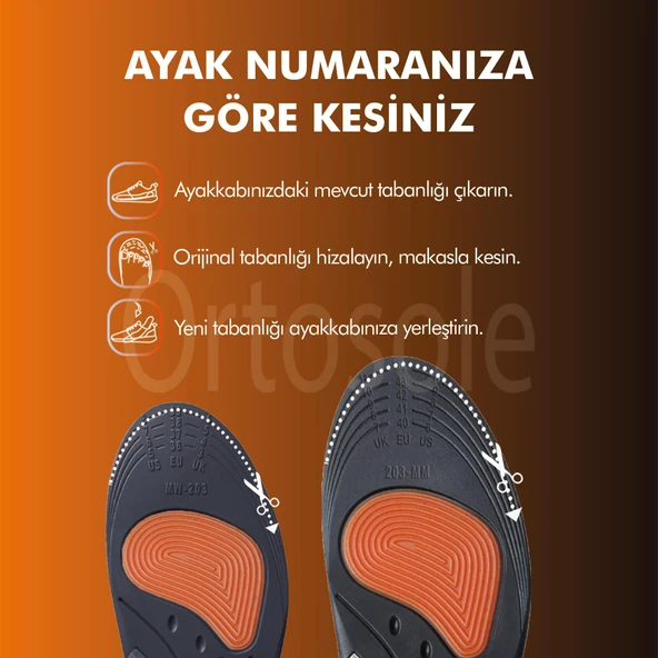 OS203 | Ark ve Jel Destekli Spor Tabanlığı, Çift Taraflı Kemer, Performans Ortopedik İç Tabanık - 7