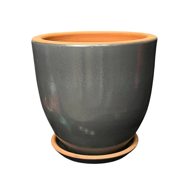 Bitki Tasarımı Solina Gri Çift Sırlı İç ve Dış Mekan Kullanımlı Toprak Terrakota Tabaklı Saksı ürün görseli