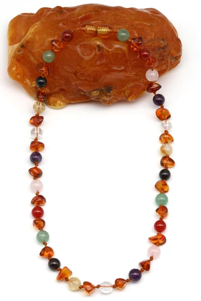 Kehribar-Çakra Doğal Taş Bebek/Çocuk Kolyesi-35 cm - 2