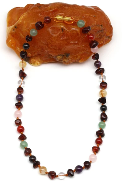 Kehribar-Çakra Doğal Taş Bebek/Çocuk Kolyesi-35 cm - 2