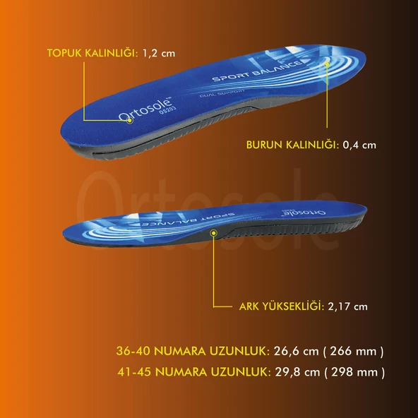 OS203 | Ark ve Jel Destekli Spor Tabanlığı, Çift Taraflı Kemer, Performans Ortopedik İç Tabanık - 5