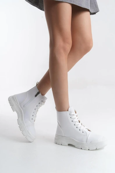 Kadın Bağcıklı Günlük Spor Fermuarlı Rahat Taban Kısa Yuvarlak Burun Bot - Resim 2