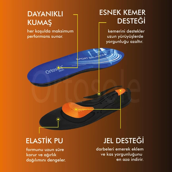 OS203 | Ark ve Jel Destekli Spor Tabanlığı, Çift Taraflı Kemer, Performans Ortopedik İç Tabanık - 3