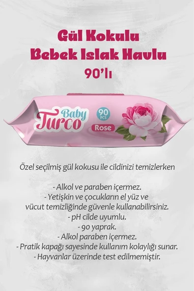 16 Al 14 Öde Bebek Islak Mendili Gül Kokulu 90 Yaprak ve Rosie - Resim 2