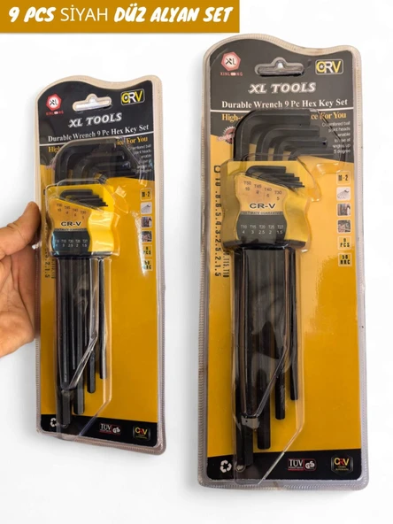 9 Parça Düz Kısa Alyan Seti Siyah Allen Takımı