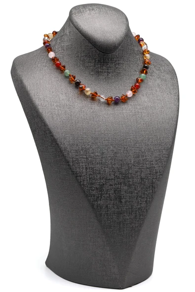 Kehribar-Çakra Doğal Taş Bebek/Çocuk Kolyesi-35 cm - 3