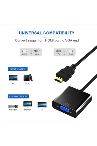 Dolia Hdmı To Vga Dönüştürücü Monitor Tv Projektör 3.5mm Jack Girişli Kısa Kablo - 4