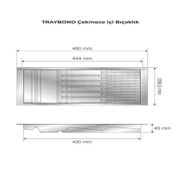 Mutfak Çekmece Içi Antresit Modüler Bıçaklık 20,5Cm X 48Cm (Boydan 4CM Kesilebilir) - 6