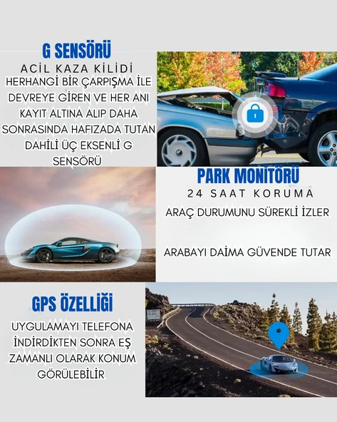Üç Kameralı Wi‑Fi Araç İçi Kamera – GPS Takip & G-Sensor Özellikli Güvenlik Çözümü - 9