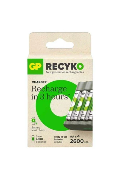 MODAPİRAYE GP RECYKO B441 4 X 2600 MAH R6 AA PİLLİ PİL ŞARJ CİHAZI (GP-B441/270HCER21-2GTLB4) - 2
