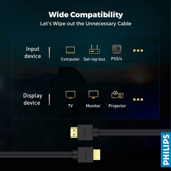 Philips SWV9431/00 Dynamic HDR 48Gbps 8K Ultra HD 24bit 192KHz 3D eARC 1.5 Metre HDMI 2.1 Kablo - 5