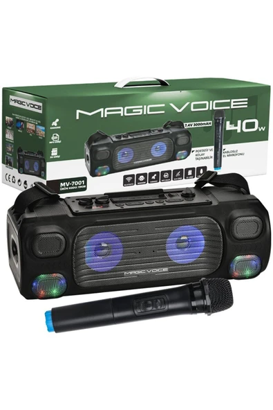 Go İthalat MAGICVOICE MV-7001 VHF EL MİK USB/SD/BT/UK 40 WATT IŞIKLI TAŞINABİLİR ŞARJLI  SEYYAR ANFİ (4738)