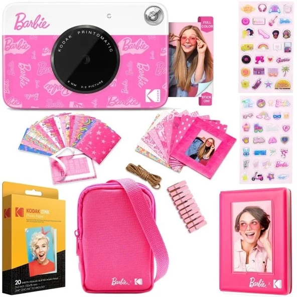 Kodak x Barbie Printomatic Tam Renkli Anında Baskı Dijital Fotoğraf Makinesi - Hediye Paketi Barbie Baskılı Hediye Paket