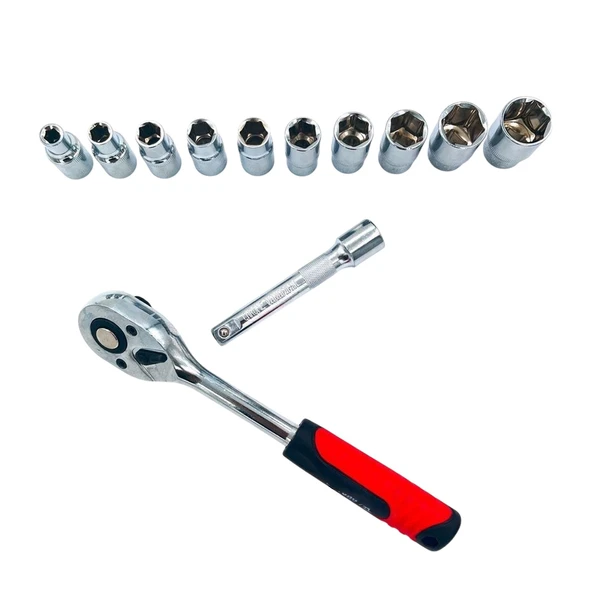 Lokma Anahtar Takımı 12'li Set 8-10-12-13-14-15-17-19-22-24 mm Cr-V Çelik 1/2 Derin Cırcır Soket - 3