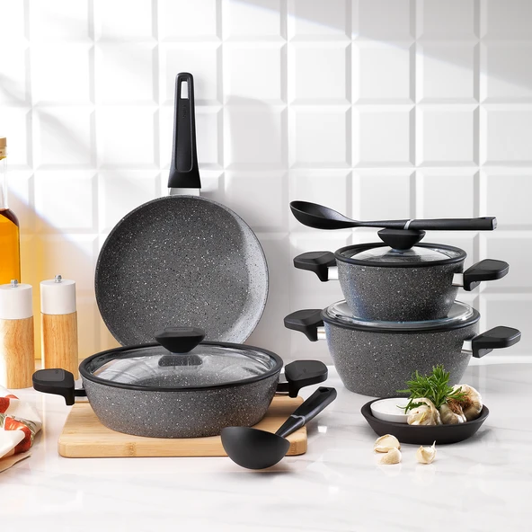 Schafer Alpha Granit Tencere Seti 9 Parça-Gri