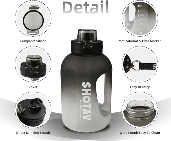 Shotay Colorful Su Matarası Tritan Siyah 1500Ml - 3