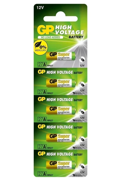 GP 27A Süper Alkalin 27A/MN27 Boy 12V Pil  5'li Kart