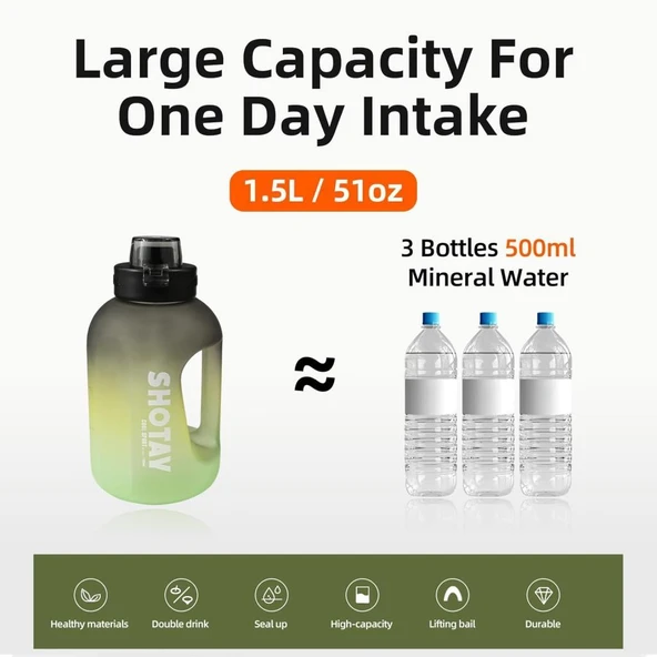 Shotay Colorful Su Matarası Tritan Yeşil 1500Ml - 3