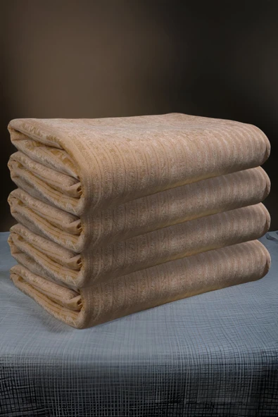 Çizgili Süngerli Kadife Kumaş Kaymaz Çekyat Koltuk Örtüsü 170x210 Bej - 3
