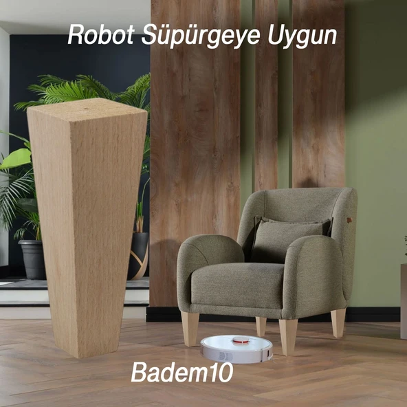 Ahşap Ayak 20 cm Kare Bağlantı Aparatı Dahil Mobilya Koltuk Kanepe Sehpa Masa Ayağı Ayakları Boyasız - 3