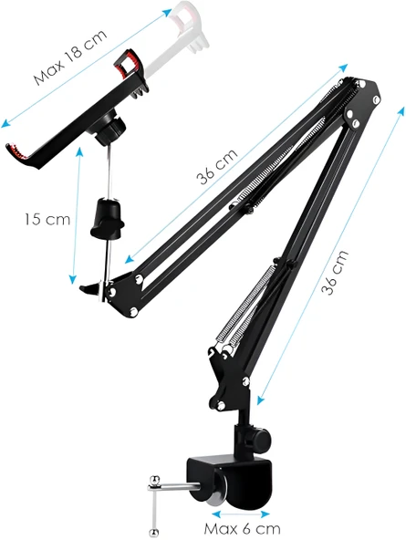 Anaway Shopping Masa Tablet Telefon Tutucu 6"- 11"  Esnek Uzun Kollu 360 Derece Dönebilen Hareketli Masa Tablet Telefon Tutacağı - 4