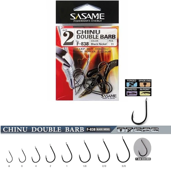 Sasame Chinu Double Barb F-838 Black Nickel İğne İğne No : 2-0 ürün görseli 1